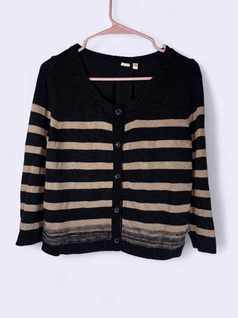 MOTH Black & Tan Striped Button Front Cardigan Sweater | Size Medium